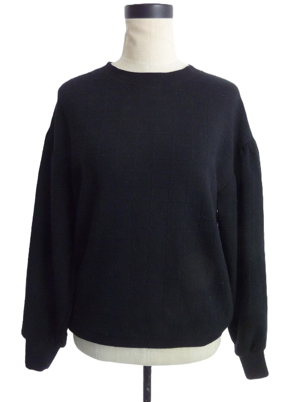 Zara Black Textured Top Women S Long Sleeve Diamond Knit Blouse Boxy Oversized